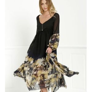 Long Sleeve Printed Maxi Chiffon Dress